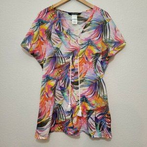 Lauren Ralph Lauren Womens Large Watercolor Tropical Beach Cover Up Tunic Dress